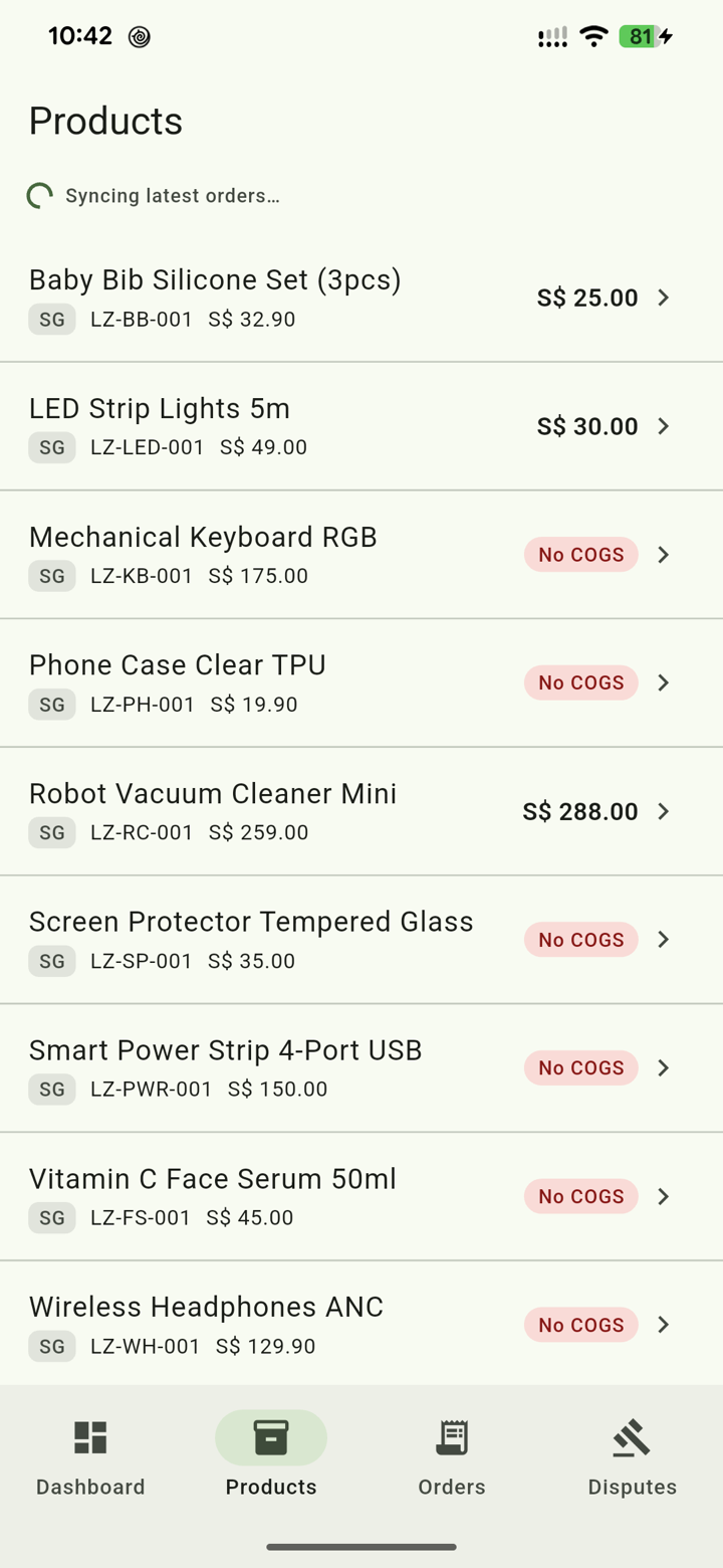 Hoseh Seller product list with per-SKU pricing on Android